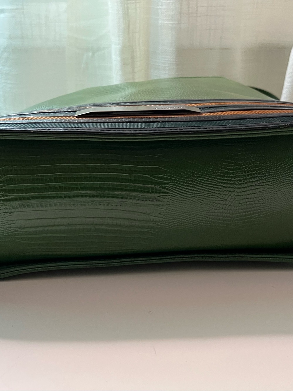 Vintage Sharif Green Textured Reptile-Like Leather Satchel (Accents by Sharif) - Picture 6 of 6